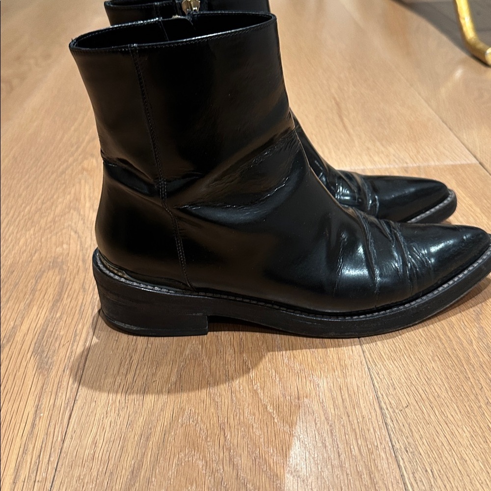 Marni Glossy Black Leather Ankle Boots - Picture 4 of 6